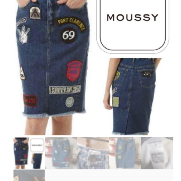 ♣️Moussy Denim Pencil Skirt with Colorful Patches♠️ - Picture 3 of 12